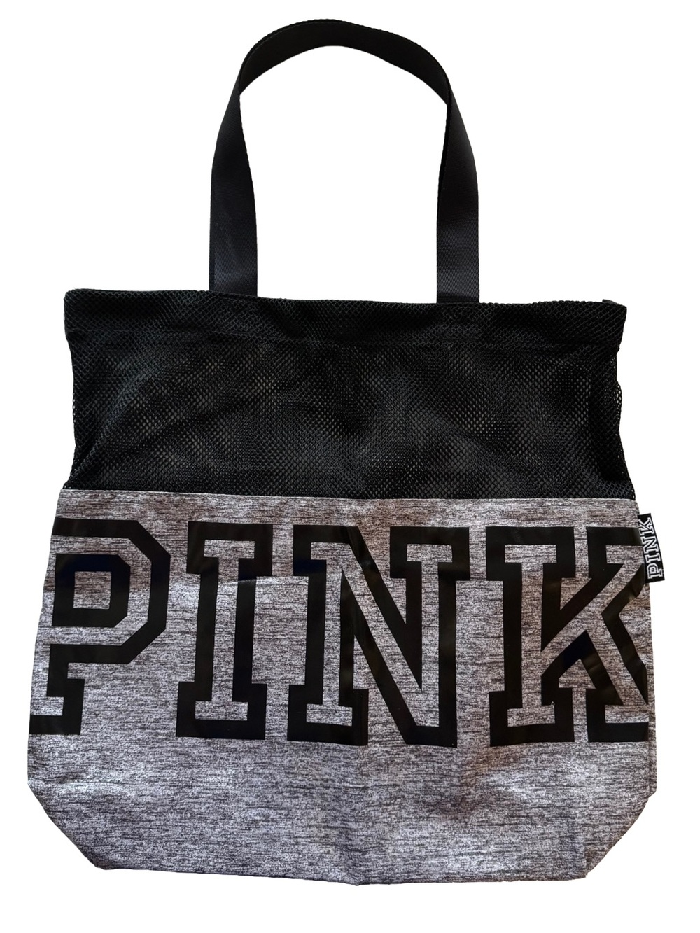 PINK Victoria's Secret Black & Gray Mesh Accent Logo Tote 2000βs
